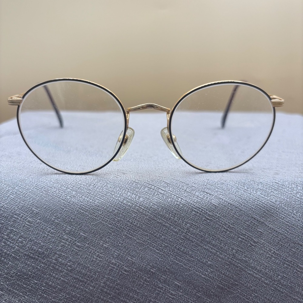 Vintage Round Gold Metal Eyeglasses Frames Etched Detail Dark Academia 51-20-135